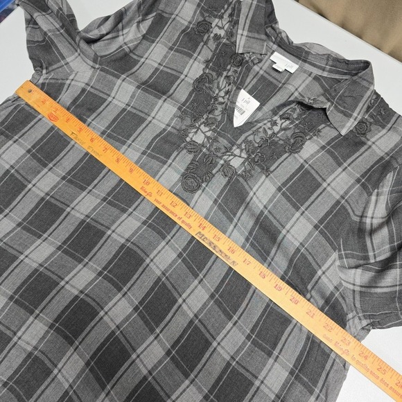 J Jill Shirt Womens XL Gray Tunic Plaid Embroidered Pullover Long Sleeve New - Picture 8 of 11